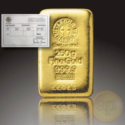 Befektetési aranyrúd, 250 gramm, 999,9 ezrelék (Argor-Heraeus, Münze Österreich)