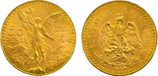 50 pesos Libertad arany érme elő- és hátlap