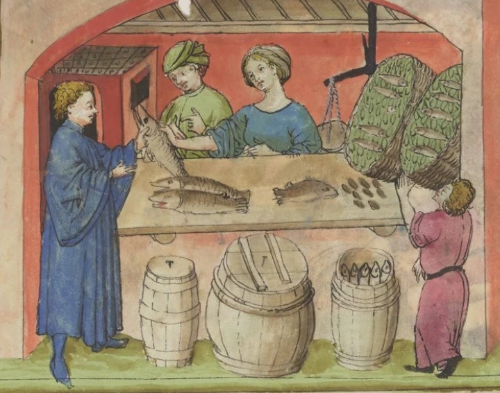 A pénz története - középkori piac árucsere kereskedelem